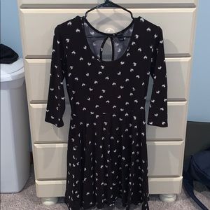 Black with White Hearts Mid-Sleeve Dress